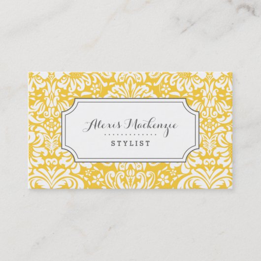 グレーとイエローのフローラダマスク 名刺 (正面)