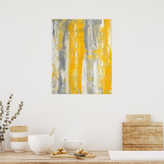 グレーとイエローの抽象芸術アート ポスター (キッチン)