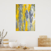 グレーとイエローの抽象芸術アート ポスター (キッチン)