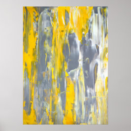 グレーとイエローの抽象芸術アート ポスター