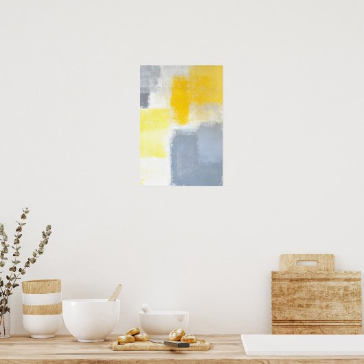 グレーとイエローの抽象芸術アート ポスター (キッチン)