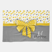 グレーとイエローの水玉模様、サニーイエローリボン キッチンタオル (横)