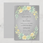 グレーとイエローの芍薬の結婚式 招待状 (正面/裏面)