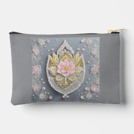 グレーとイエローの花柄 アクセサリーポーチ