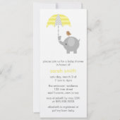 グレーとイエローエレファントベビーシャワー 招待状 (正面)