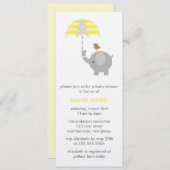 グレーとイエローエレファントベビーシャワー 招待状 (正面/裏面)