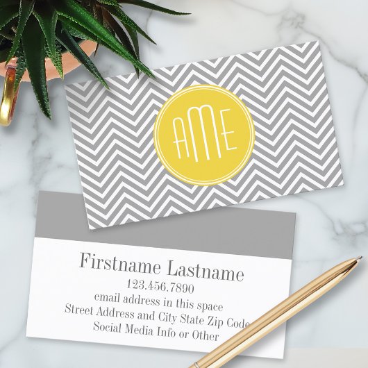 グレーとイエローシェブロンカスタムズモノグラム 名刺
