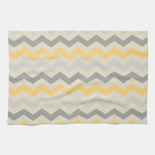 グレーとイエローシェブロンストライプジグザグキッチンセット キッチンタオル (横)