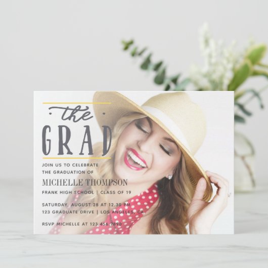 グレーとイエローシェブロン大学院パーティの招待状 招待状 (スタンド正面)