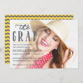 グレーとイエローシェブロン大学院パーティの招待状 招待状 (正面/裏面)