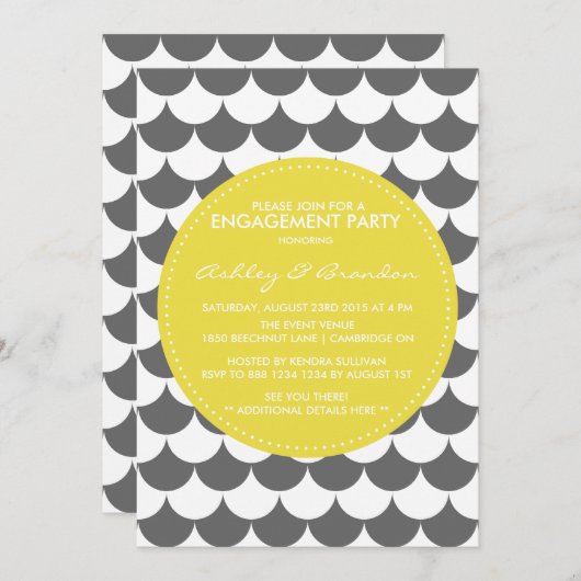 グレーとイエローパターンの婚約招待状 招待状 (正面/裏面)