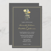 グレーとイエローメイソンジャー結婚式招待状 招待状 (正面/裏面)