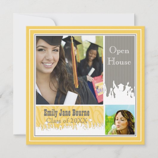 グレーとイエロー シニア ピクチャー クラス オブ 2012 招待状 (正面)