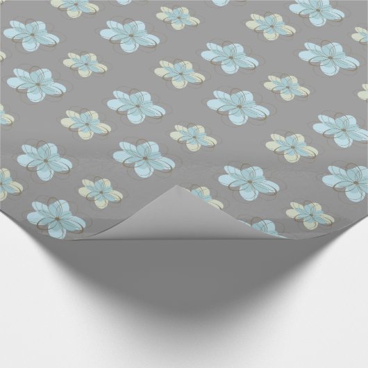 グレーとエレガントな青い花の誕生日 ラッピングペーパー (角)