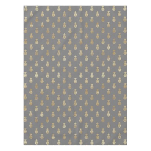 グレーとエレガント金ゴールドパイナップルパターン テーブルクロス (正面)