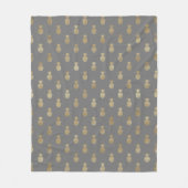 グレーとエレガント金ゴールドパイナップルパターン フリースブランケット (正面)