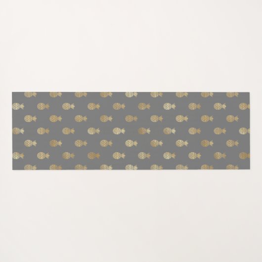 グレーとエレガント金ゴールドパイナップルパターン ヨガマット (裏面(横))