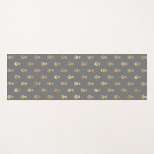 グレーとエレガント金ゴールドパイナップルパターン ヨガマット (正面(横))