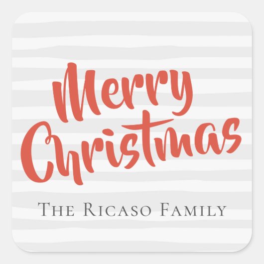 グレーとオレンジのタイポグラフィパーソナライズされたクリスマス スクエアシール (正面)