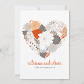 グレーとオレンジのハート花結婚式招待状 招待状 (裏面)