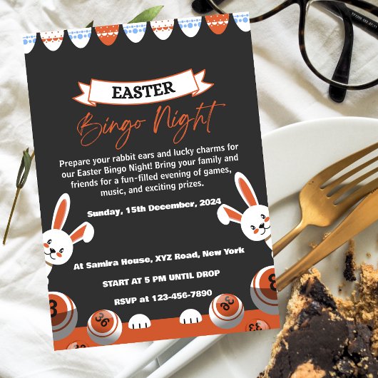 グレーとオレンジのモダンなビンゴナイトの招待状 招待状