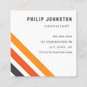 グレーとオレンジのレトロストライプなロゴを白に追加 スクエア名刺 (正面)