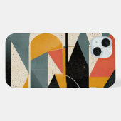 グレーとオレンジの様々な形の抽象画 iPhoneケース (裏面横)