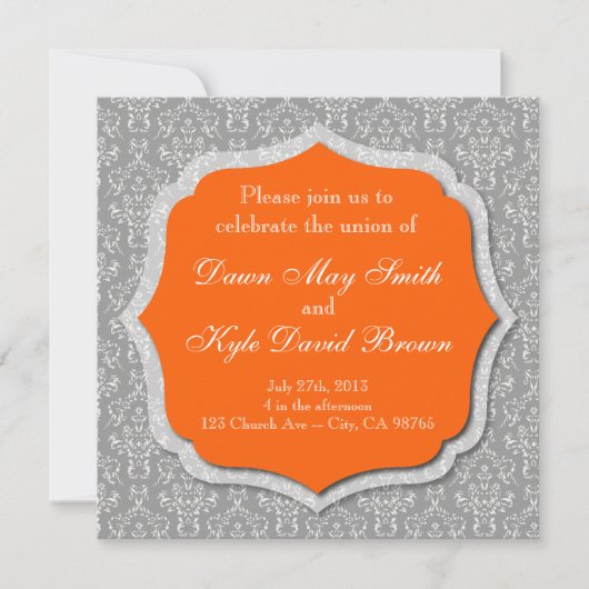 グレーとオレンジの結婚式招待状 招待状 (正面)