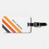 グレーとオレンジ色の対角レトロストライプ白 ラゲッジタグ (正面横)