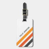 グレーとオレンジ色の対角レトロストライプ白 ラゲッジタグ (正面縦)