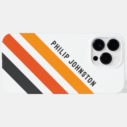 グレーとオレンジ色の対角レトロストライプ白 Case-Mate iPhoneケース (裏面 (横))