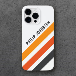 グレーとオレンジ色の対角レトロストライプ白 Case-Mate iPhone 14 PRO MAXケース