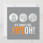 グレーとオレンジ50th FIVEOH！フォト誕生日招待状 招待状 (正面)