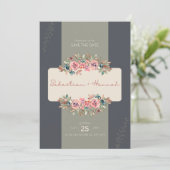 グレーとクリームのヴィンテージ装飾日付を保存 セーブザデート (スタンド正面)