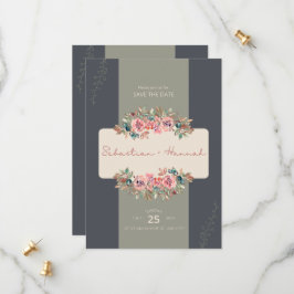 グレーとクリームのヴィンテージ装飾日付を保存 セーブザデート