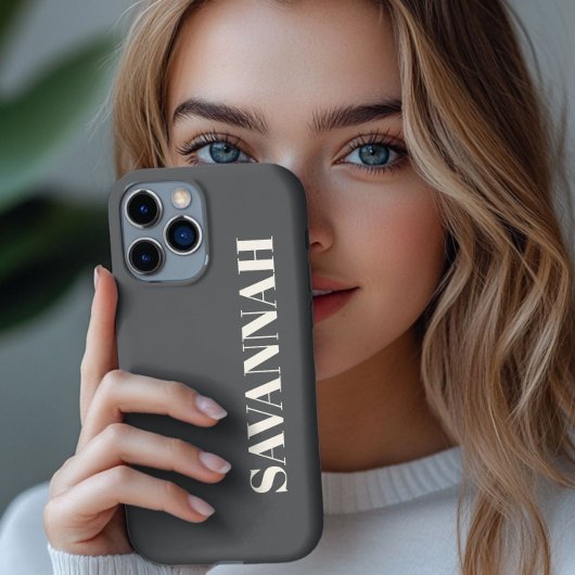 グレーとクリームの名入れシンプル iPhoneケース
