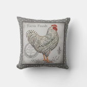 グレーとクリームインスパイアの鶏の枕ヴィンテージ クッション (正面)