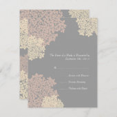 グレーとクリームクイーンアンズレースウェディングRSVP 出欠カード (正面/裏面)