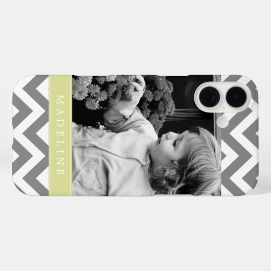 グレーとグリーンのジガグのパーソナライズされた写真 Case-Mate iPhoneケース (裏面 (横))