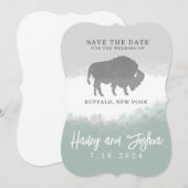 グレーとグリーンのバッファロー Save the Date 招待状 (正面/裏面)