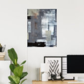 グレーとグリーンの抽象芸術アート ポスター (ホームオフィス)