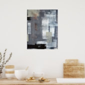 グレーとグリーンの抽象芸術アート ポスター (キッチン)