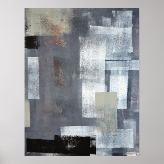 グレーとグリーンの抽象芸術アート ポスター (正面)