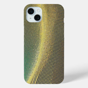 グレーとグリーンの金ゴールドドット iPhone 15 MINIケース