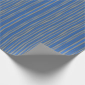 グレーとコバルトブルーストライプの、手描きパターン ラッピングペーパー (角)