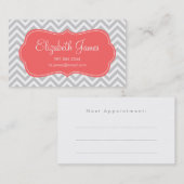 グレーとコーラルモダンシェブロンストライプ 予約カード (正面/裏面)