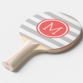 グレーとコーラル名門私立校風のストライプズモノグラム 卓球ラケット (正面アングル)
