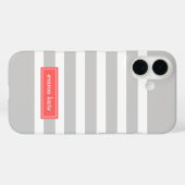 グレーとコーラル名門私立校風のストライプズモノグラム Case-Mate iPhoneケース (裏面 (横))