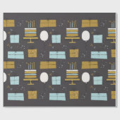 グレーとゴールデンかわいい図解入りの、写真付きの誕生日ギフト ラッピングペーパー (フラット)