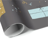 グレーとゴールデンかわいい図解入りの、写真付きの誕生日ギフト ラッピングペーパー (ロールコーナー)